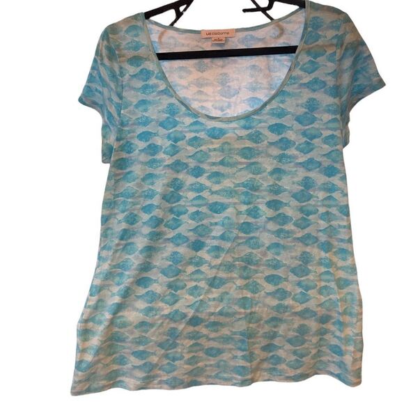 LIZ CLAIBORNE TEAL/WHITE T-SHIRT / NWT / SZ: M - Picture 1 of 5